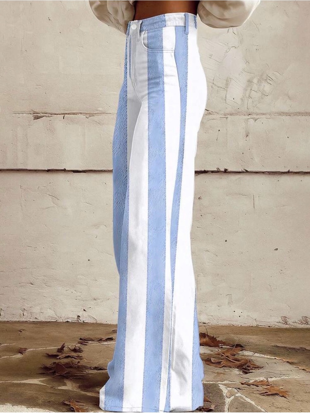 Striped Wide-Leg Pants in Light Blue and White